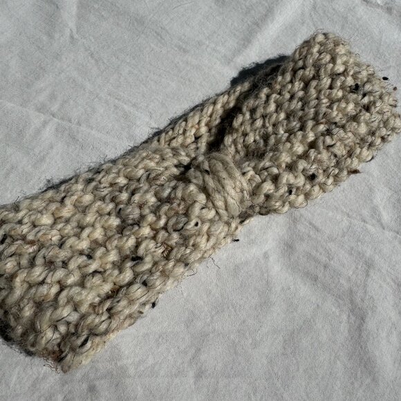 Hand Knit Wool Headband Earwarmer Oatmeal - Picture 2 of 7